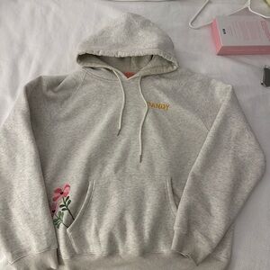 Gray Hoodie with Floral Embroidery